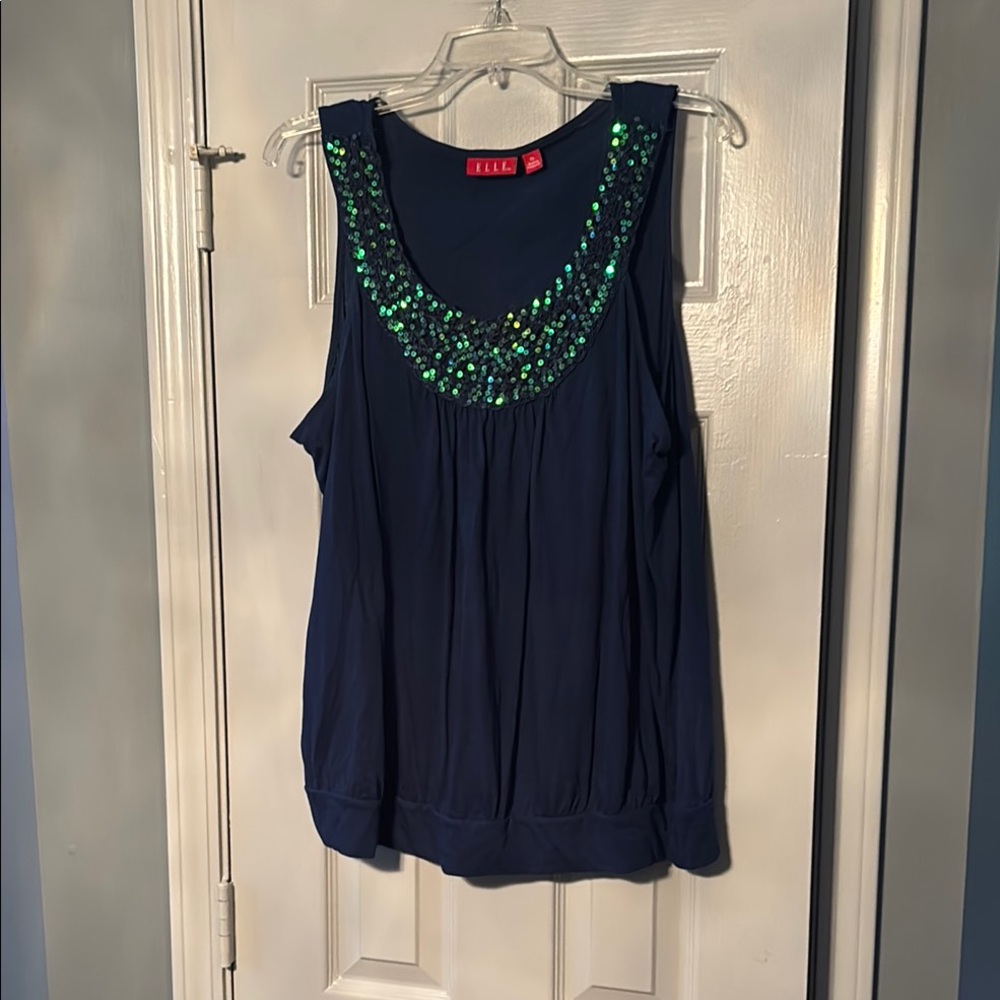 Elle Bright Blue Sequined Neckline Tank Top